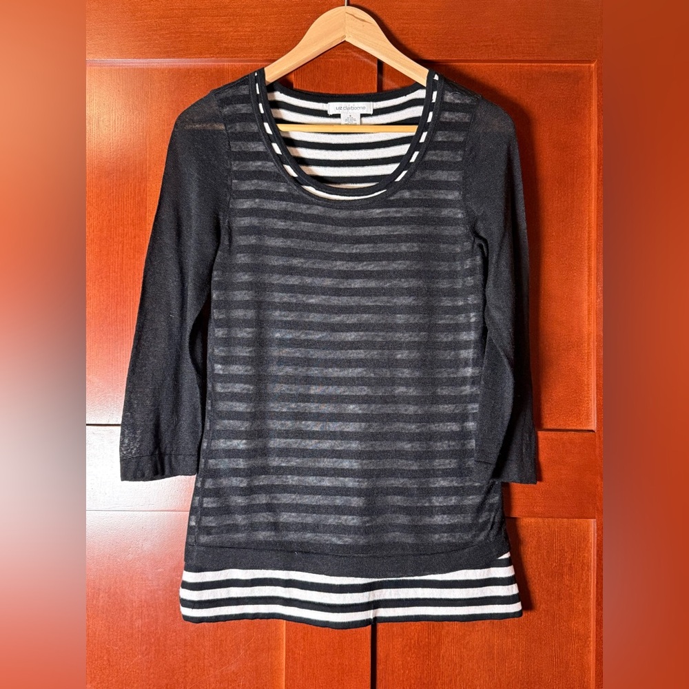 Liz Claiborne Black & White Layered Striped Sweater Size Small